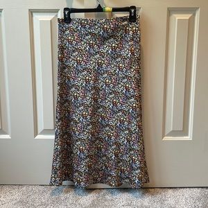 Loft Satin Floral Midi Skirt